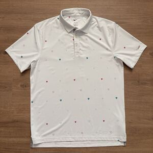 Nike Dri-FIT Golf Polo Shirt Mens Medium White All Over Print Short Sleeve